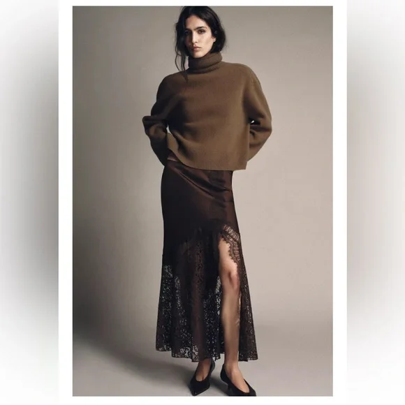 ZARA SATIN EFFECT LACE SKIRT ZW COLLECTION BROWN SMALL - Picture 11 of 11